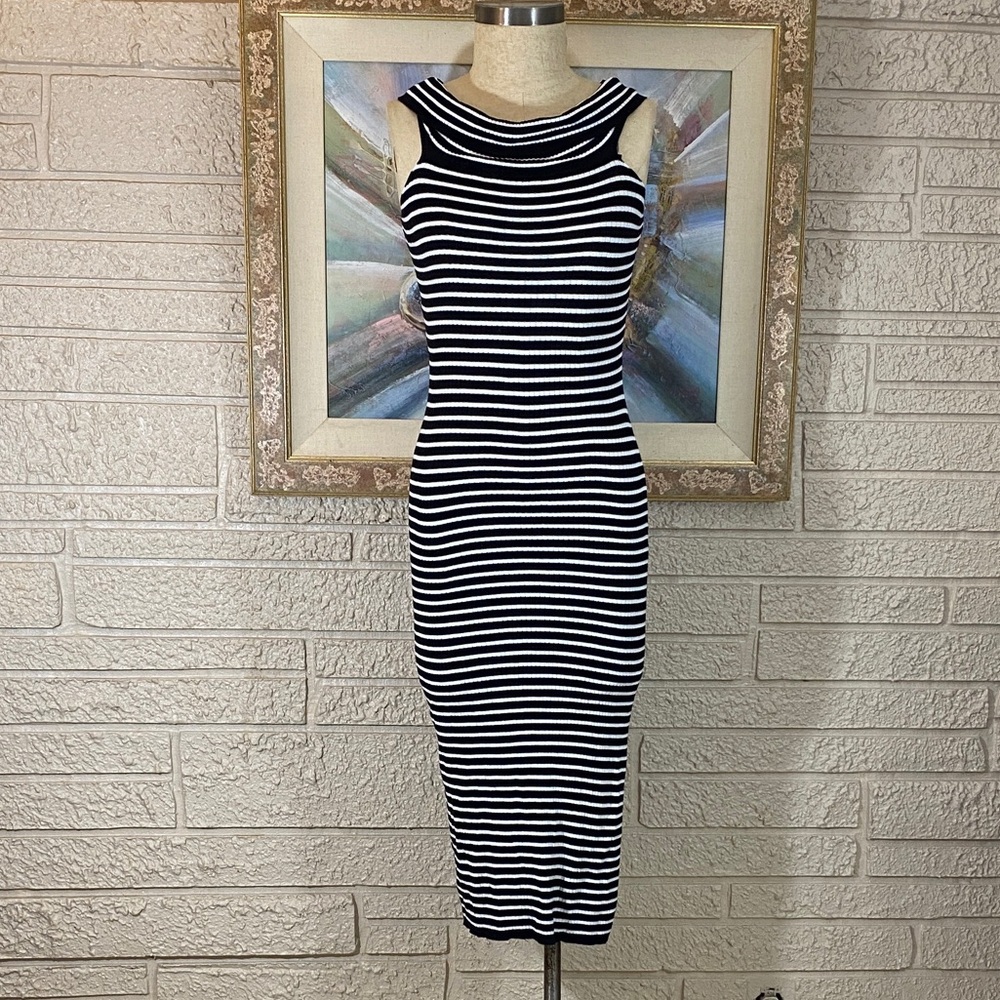 Freshman 1996 Slough Neckline Striped Midi Dress